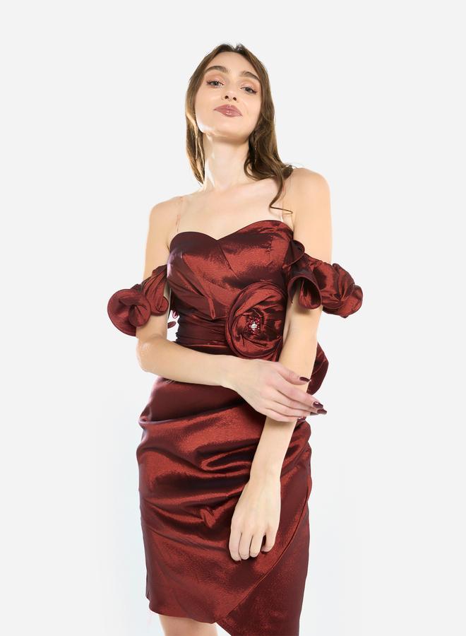 House of Moda Women Rosette Detail Satin Mini Dress - Image 4